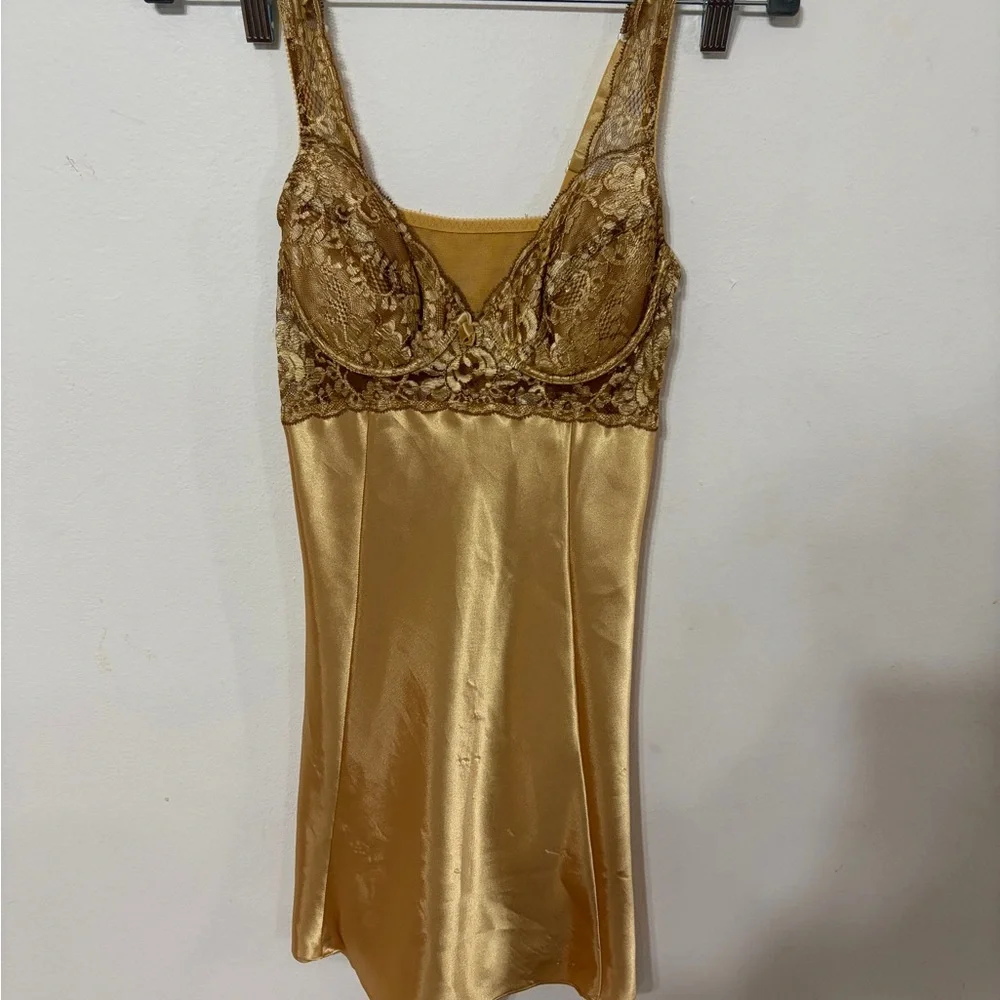 Victoria's Secret Gold Satin Lace Chemise